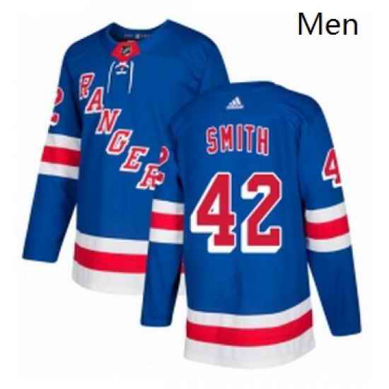 Mens Adidas New York Rangers 42 Brendan Smith Authentic Royal Blue Home NHL Jersey